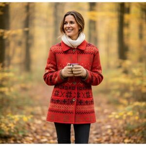 Bernardo Essentials Wool Jacket Red Winter Holiday Sweater Coat Size XL